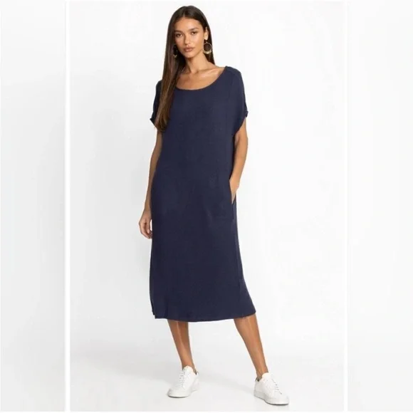 Johnny Was Calme Hachi Cap Sleeves Midi Dress in Navy Size XL - Picture 2 of 13